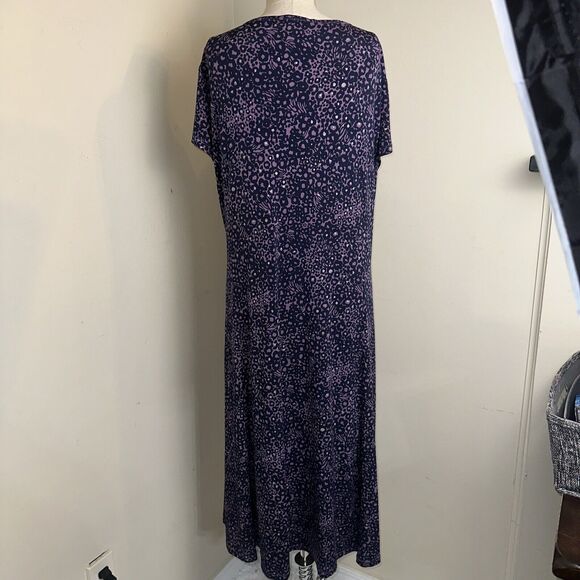 Jaclyn Smith Purple Black Floral Maxi Dress Faux Buttons Silver Sparkle Size XL - Picture 6 of 9